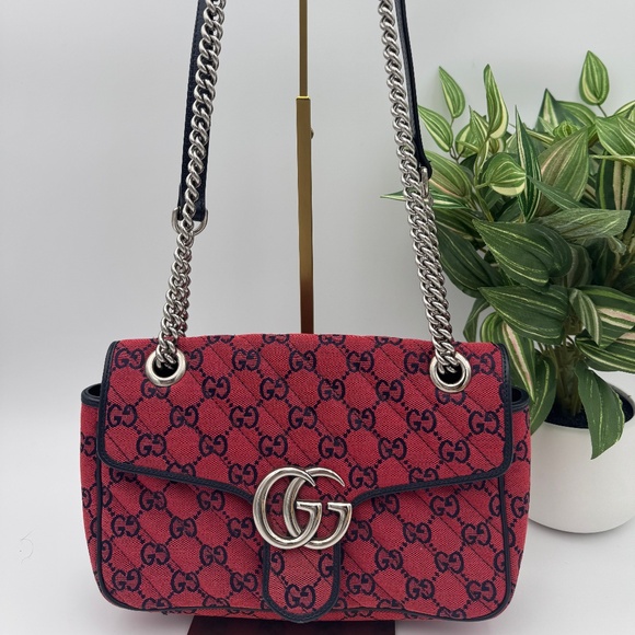 Gucci GG Marmont Limited Edition Shoulder Bag – Red/Blue GG Canvas - Picture 1 of 8